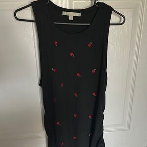 Black Tank Top Dress with Red Rose Embroidery